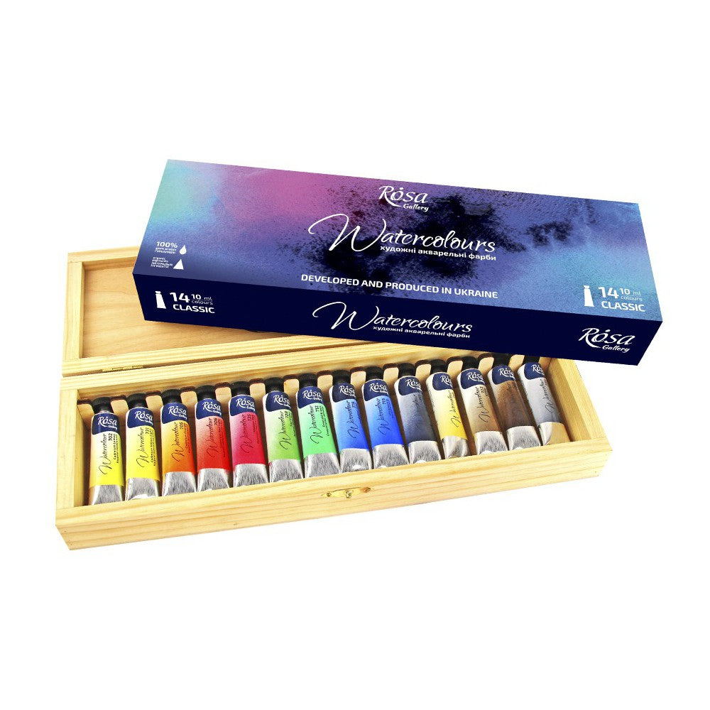 Rosa Gallery "CLASSIC" Watercolours Set with Wooden Box, Set of 14 - Blesket Canada