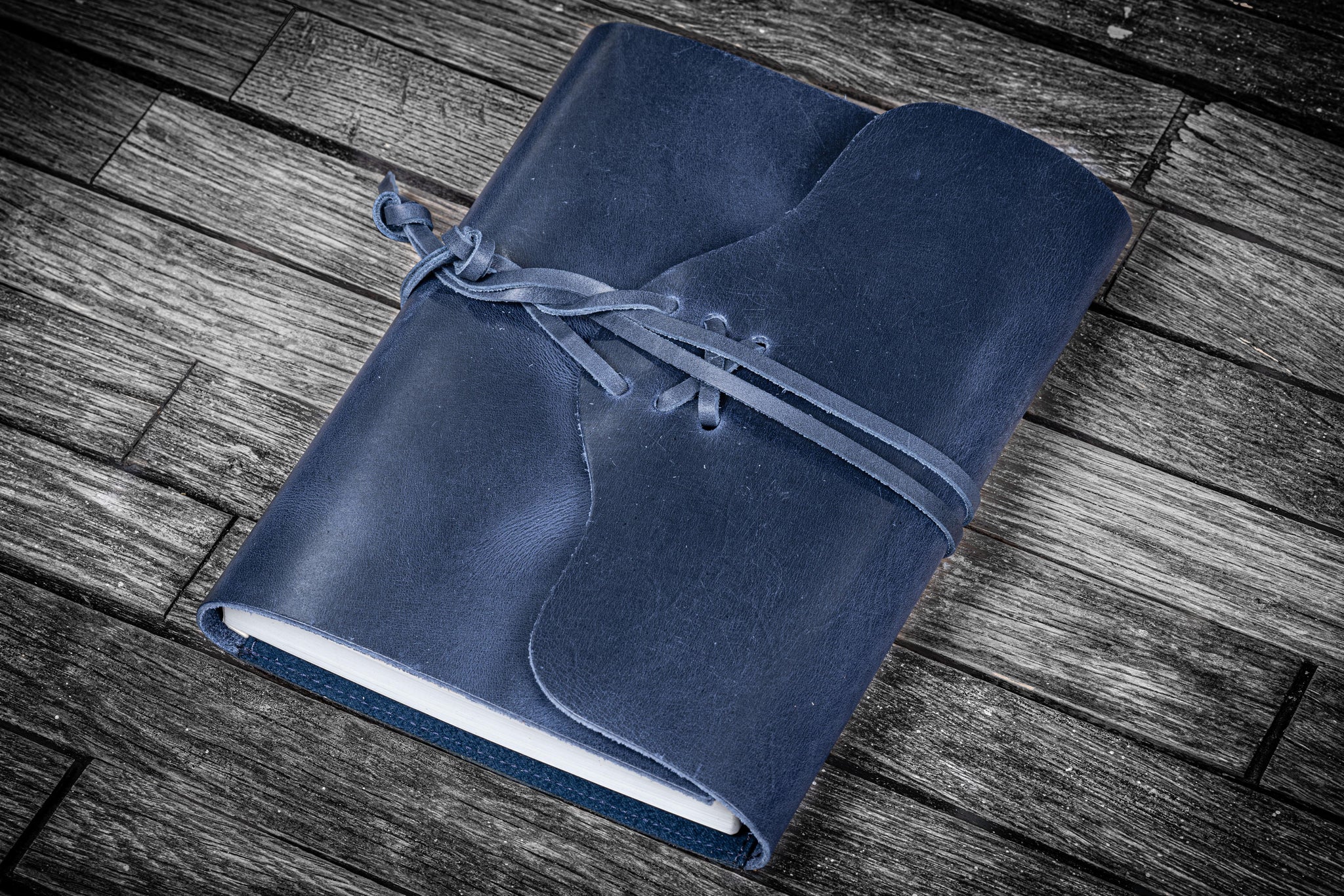 Galen Leather - Refillable Leather Wrap Journal/ Planner Cover A5 - Crazy Horse Navy Blue - Blesket Canada