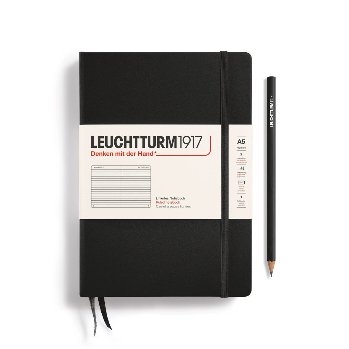 Leuchtturm1917 Hardcover Paperback (B6+) Ruled, Black - Blesket Canada