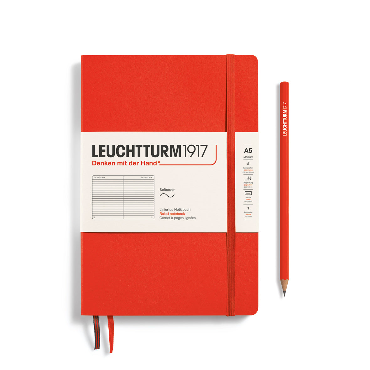 Leuchtturm1917 Medium A5 Softcover Notebook Ruled - Lobster - Blesket Canada