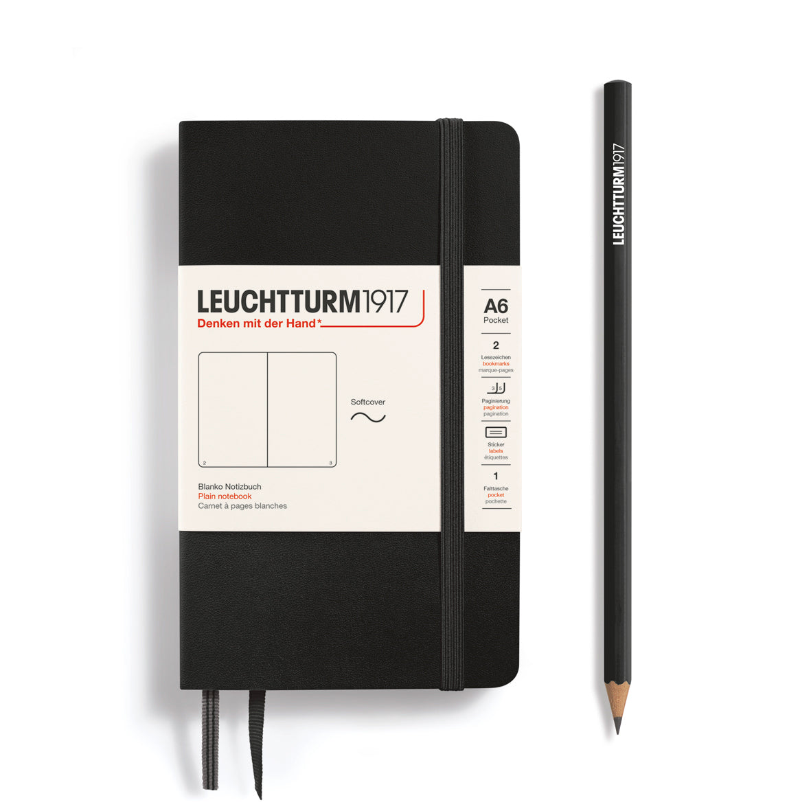 Leuchtturm1917 Softcover Pocket Notebook A6 Plain, Black - Blesket Canada