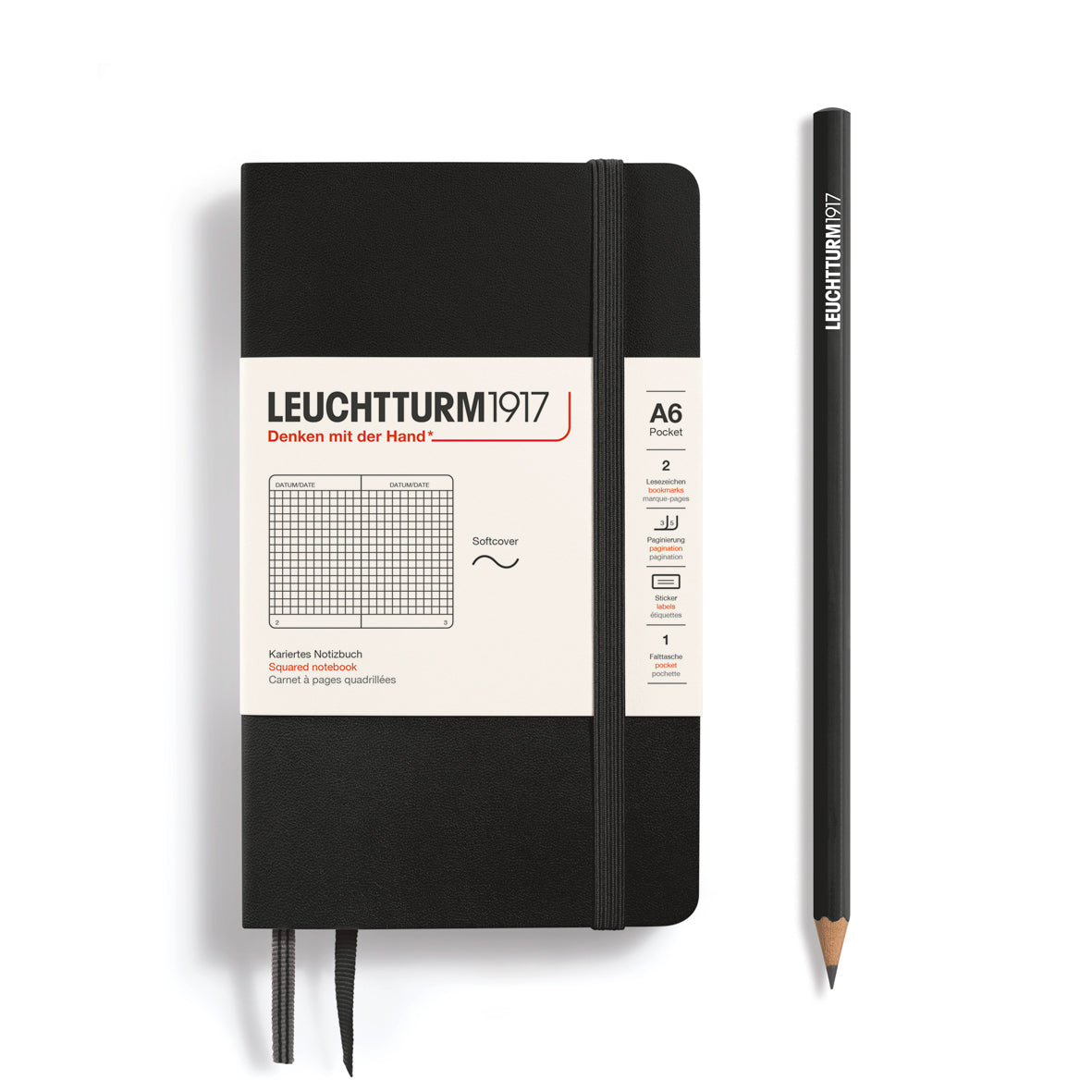 Leuchtturm1917 Softcover Pocket Notebook A6 Squarred, Black - Blesket Canada