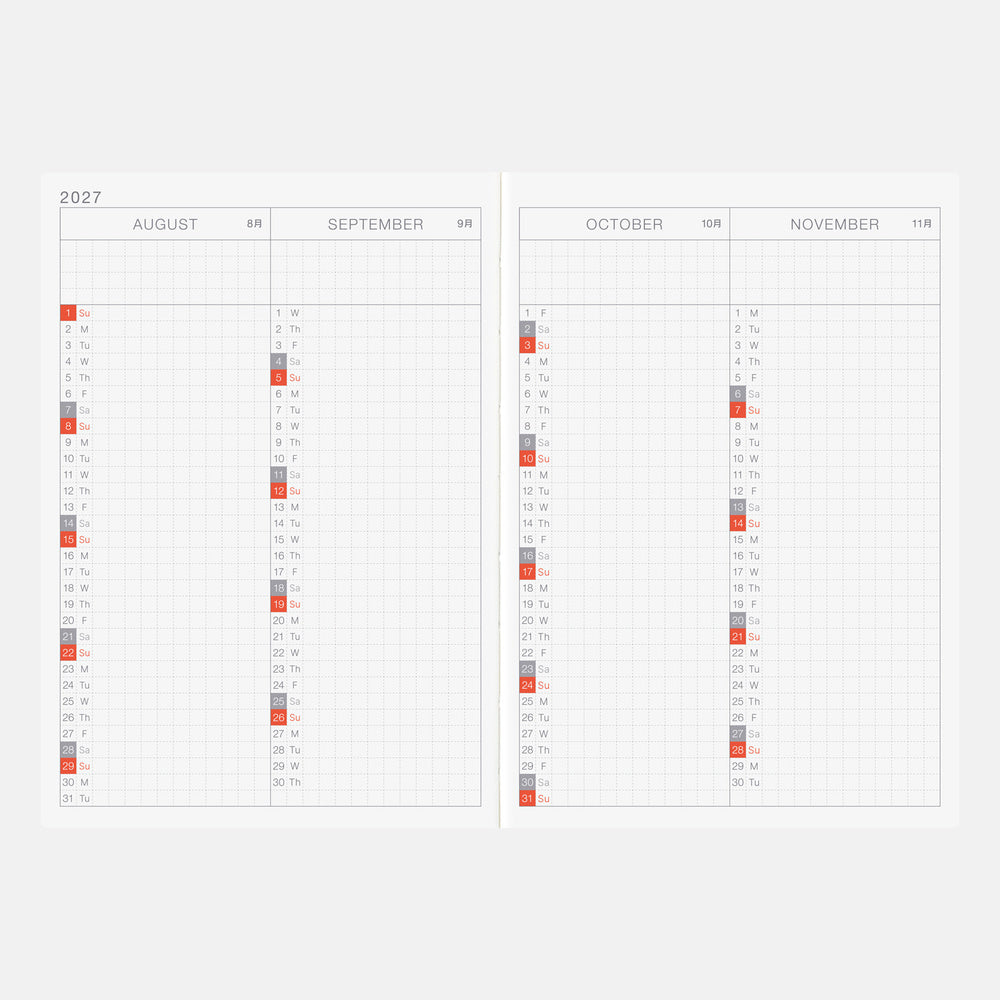 Hobonichi Techo 2027 Original Book [ENG/A6/Daily/Jan Start/Mon Start] Planner Refill - Blesket Canada