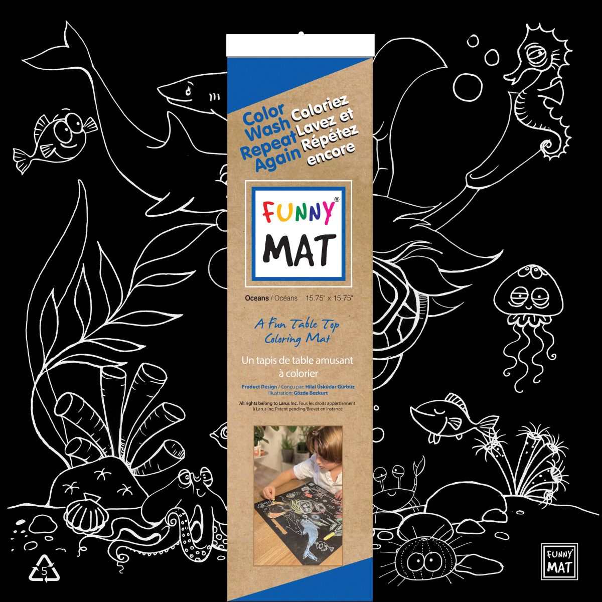 FUNNY MAT table top coloring mats - OCEANS (Black) - Blesket Canada