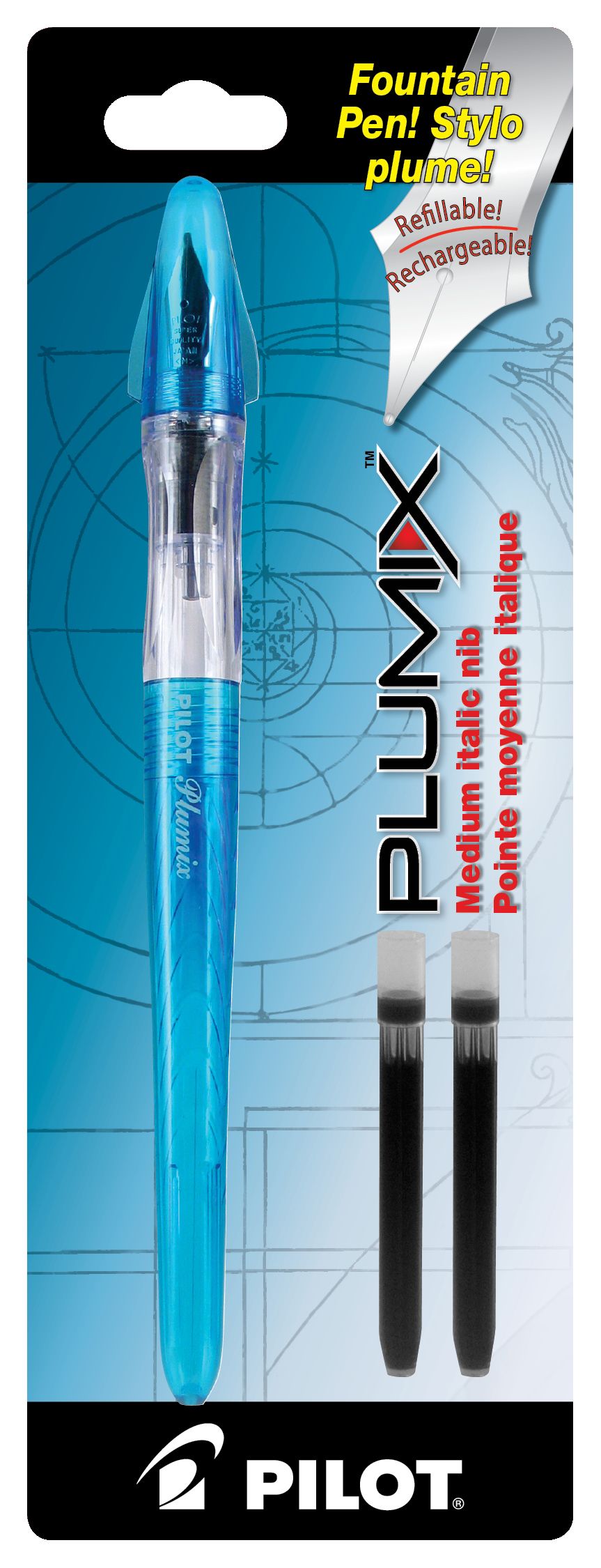 Stylo-plume pilot plumix calligraphie pointe moyenne rechargeable