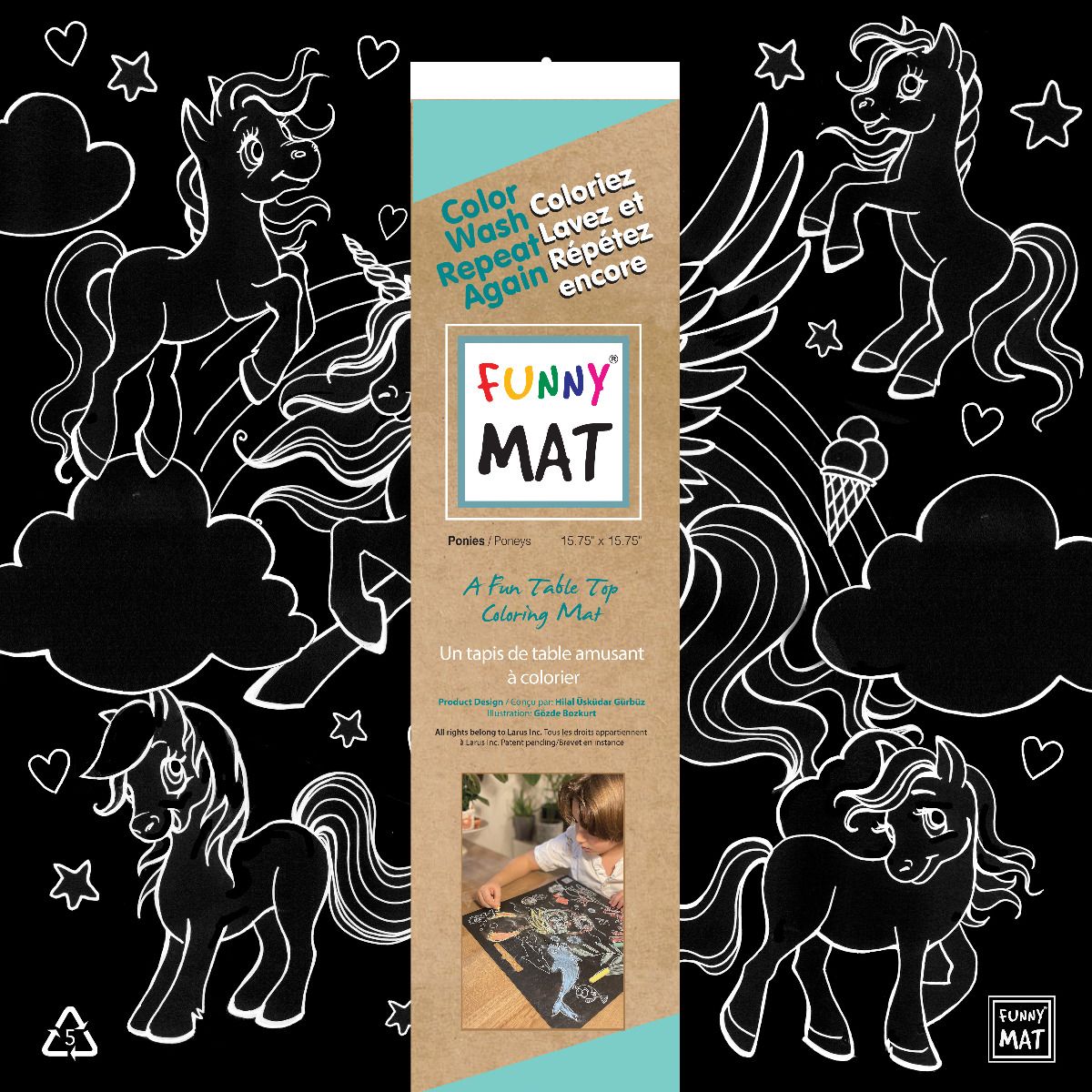 FUNNY MAT Blackboard Mat - Ponies (Black) - Blesket Canada