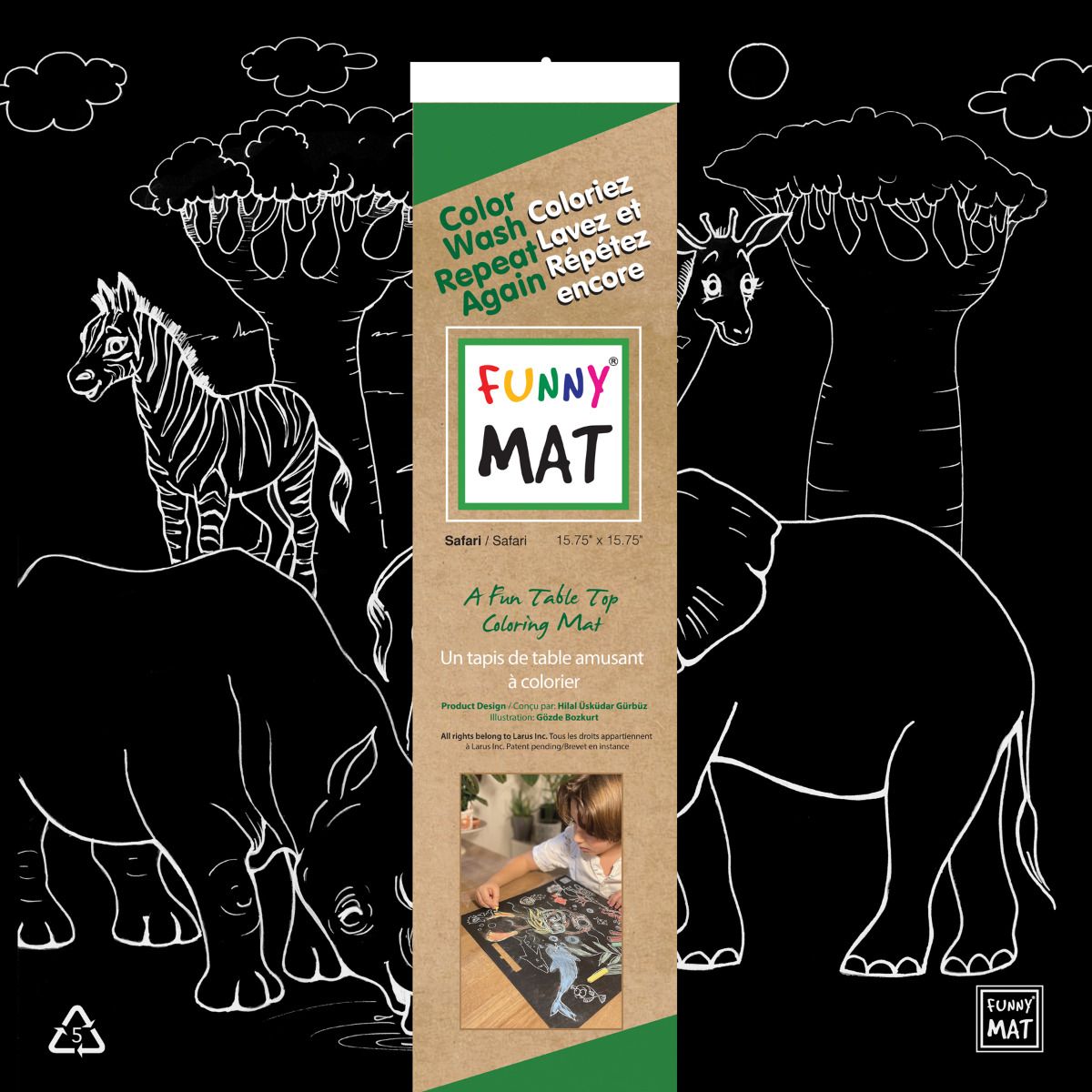 FUNNY MAT table top coloring mats - Safari (Black) - Blesket Canada