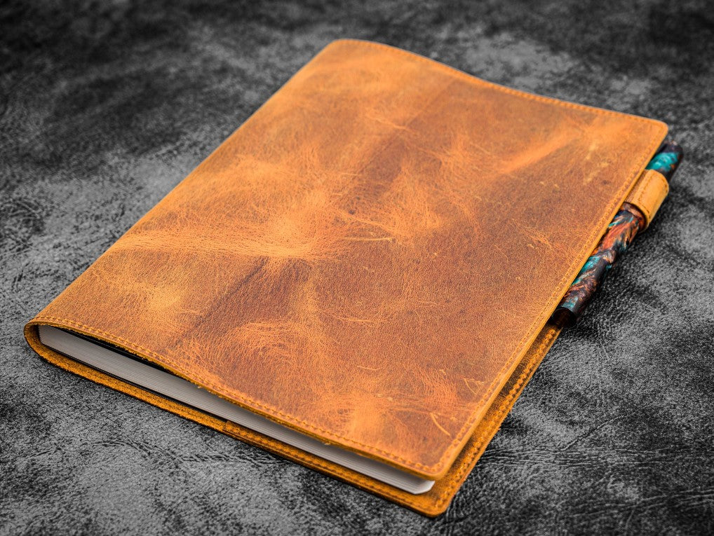 Galen Leather - Leather Slim B5 Notebook/Planner Cover - Crazy Horse Tan/Brown - Blesket Canada