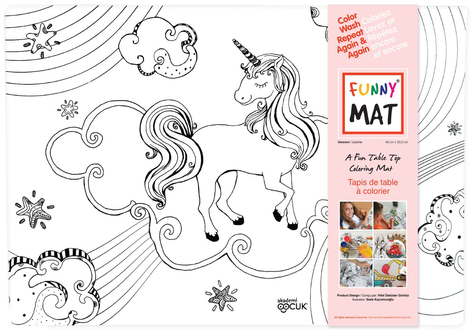 Funny MAT Table Top Coloring Mats - Unicorn, Mermaid With 6 Markers- Blesket Canada
