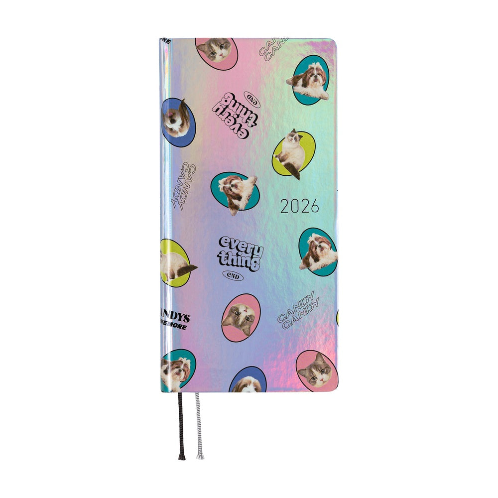 Hobonichi 2026 Candy Stripper Random Dog & Cat Aurora - English Tall & Slim January Start - Blesket Canada