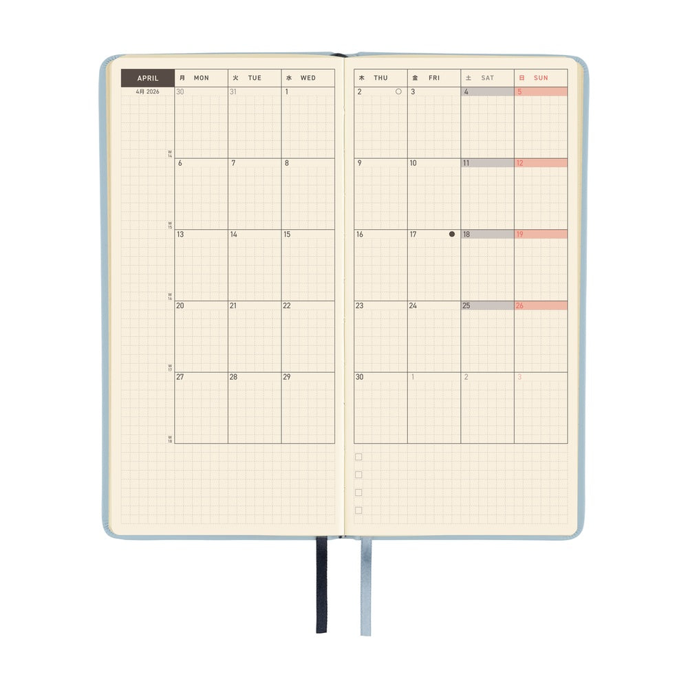 Hobonichi Techo 2026 Weeks Hardcover – Leather: Snow Blue - English Tall & Slim January Start - Blesket Canada