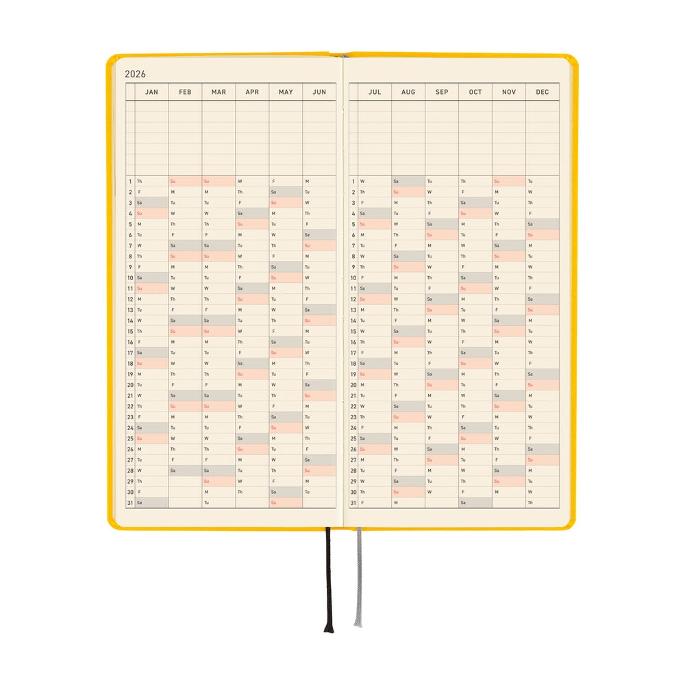 Hobonichi 2026 Colors Full Moon Yellow Journal - Mega English Tall & Slim January Start - Blesket Canada
