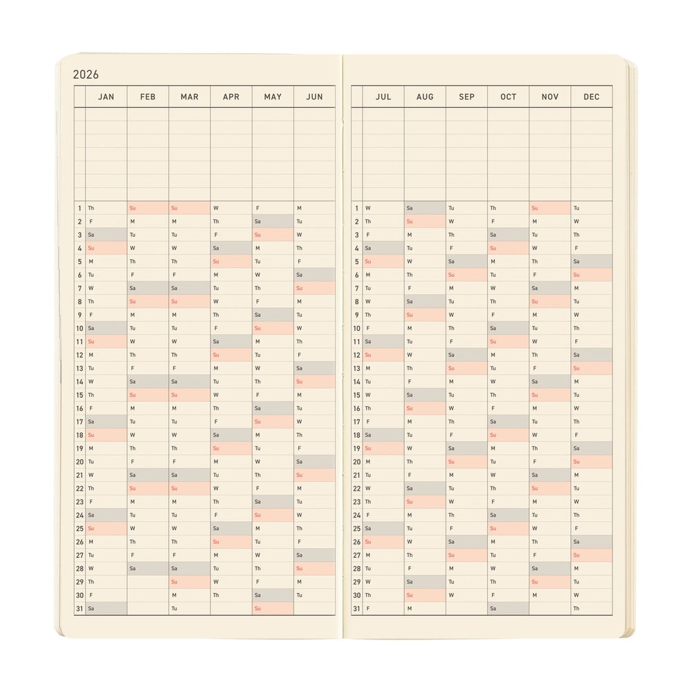 Hobonichi Weeks 2026 Sneaker: Tomato Red - Mega English Tall & Slim January Start - Blesket Canada