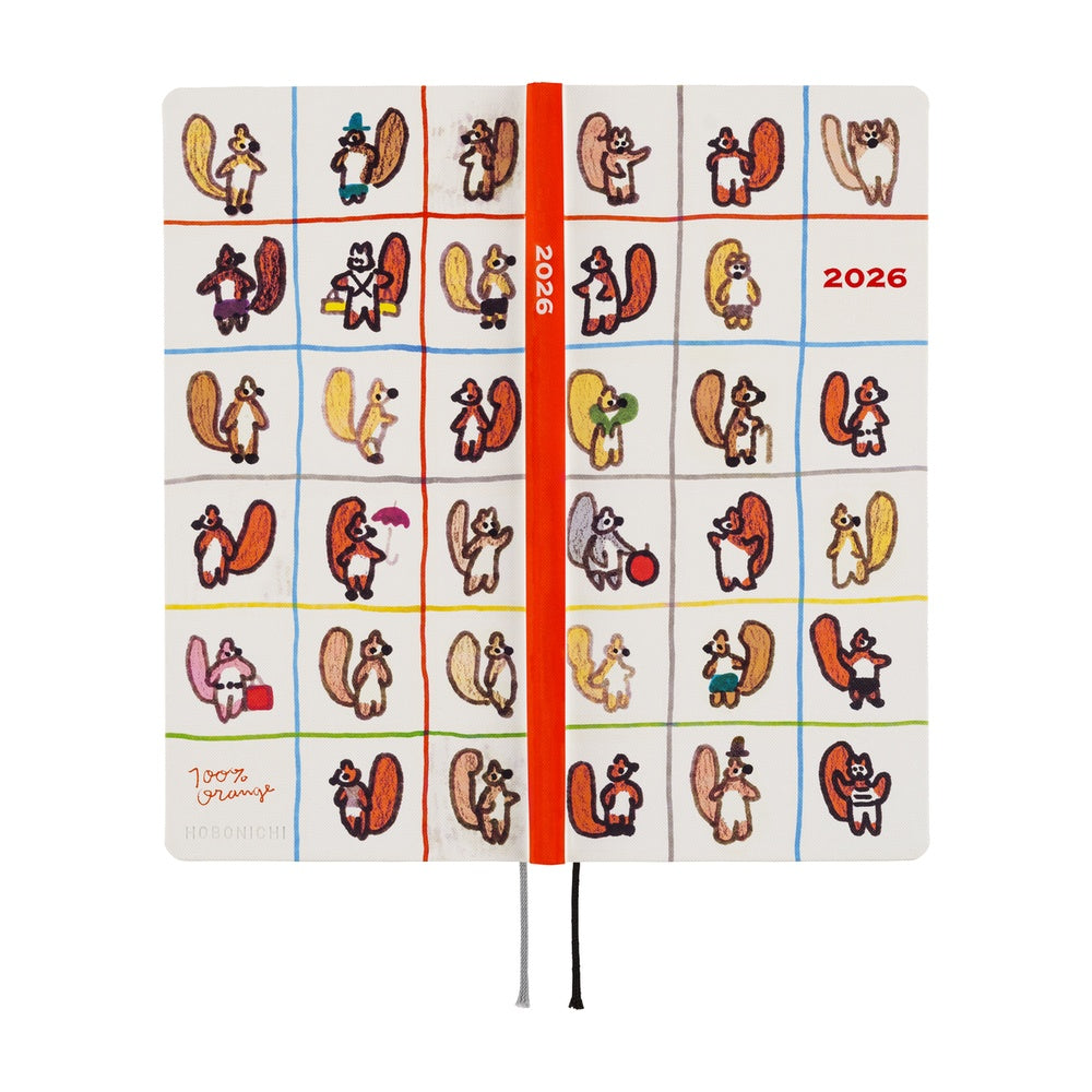 Hobonichi 2026 100%ORANGE Squirrels Moving Day Journal - English Tall & Slim January Start - Blesket Canada