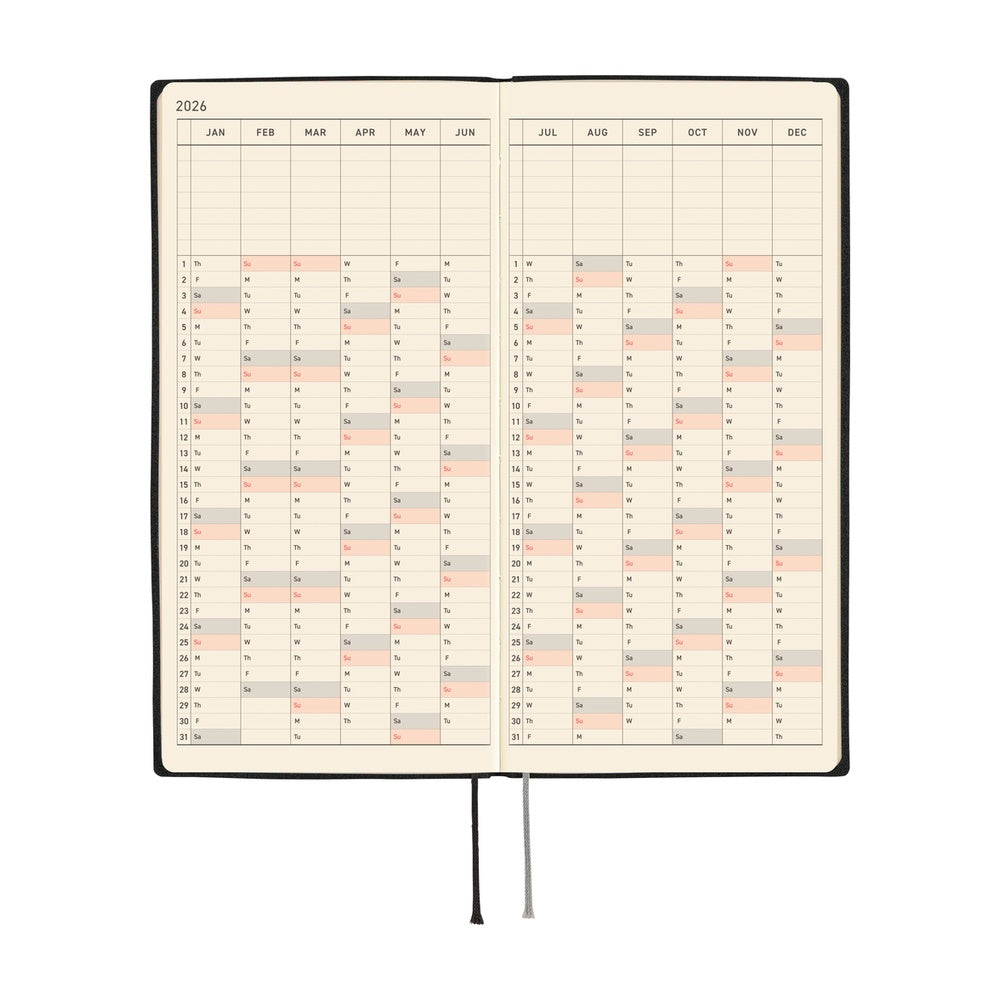 Hobonichi 2026 White Line Black Journal - English Tall & Slim January Start - Blesket Canada