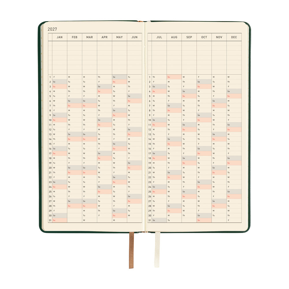 Hobonichi Techo 2027 Weeks Leather: Forest Green [ENG/Tall & Slim/Jan Start] - Blesket Canada