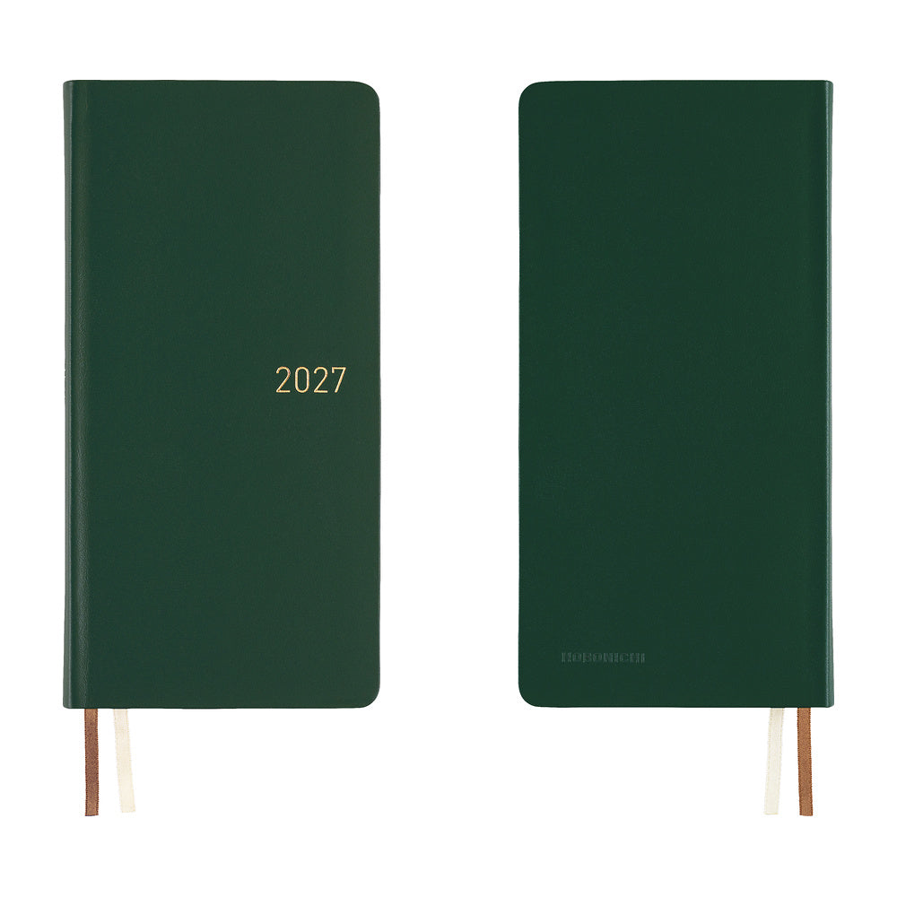 Hobonichi Techo 2027 Weeks Leather: Forest Green [ENG/Tall & Slim/Jan Start] - Blesket Canada