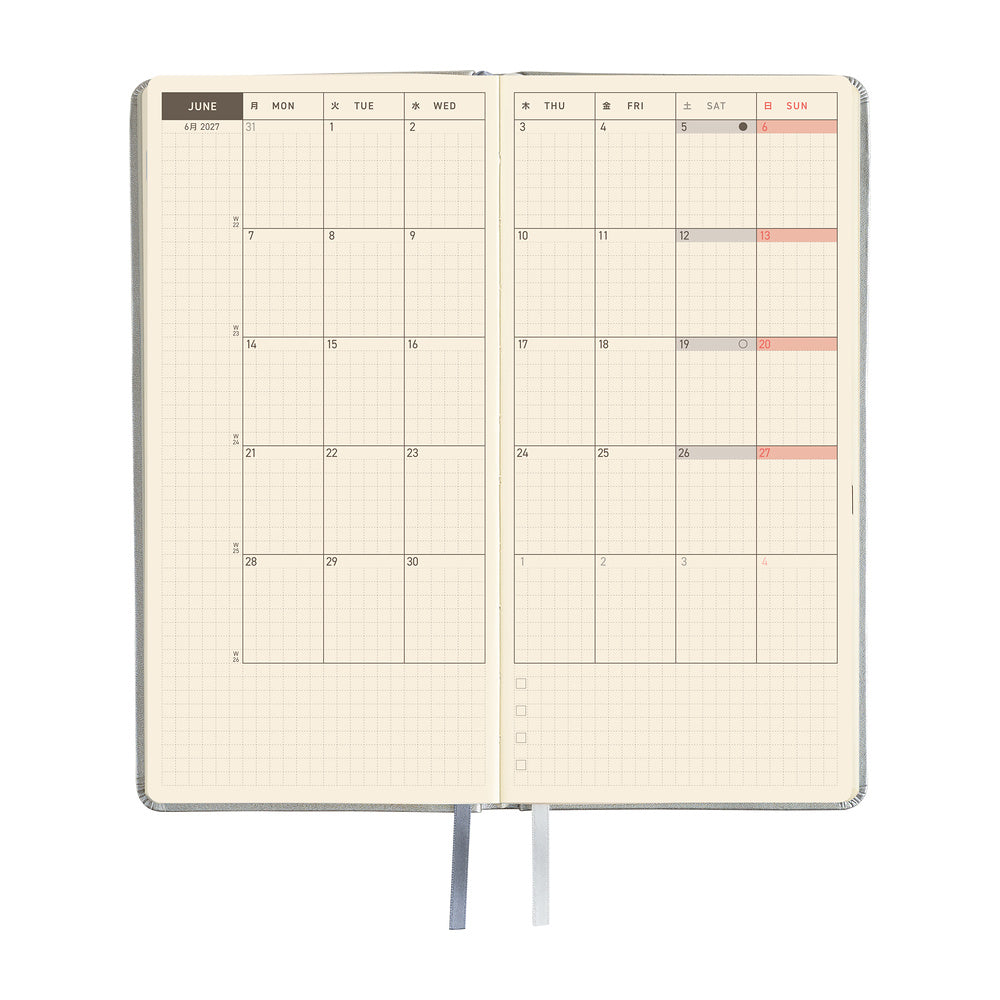 Hobonichi Techo 2027 Weeks Leather: Noble Silver [ENG/Tall & Slim/Jan Start] - Blesket Canada