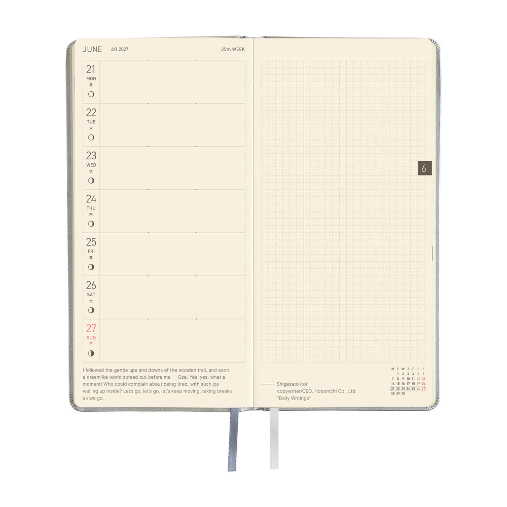 Hobonichi Techo 2027 Weeks Leather: Noble Silver [ENG/Tall & Slim/Jan Start] - Blesket Canada