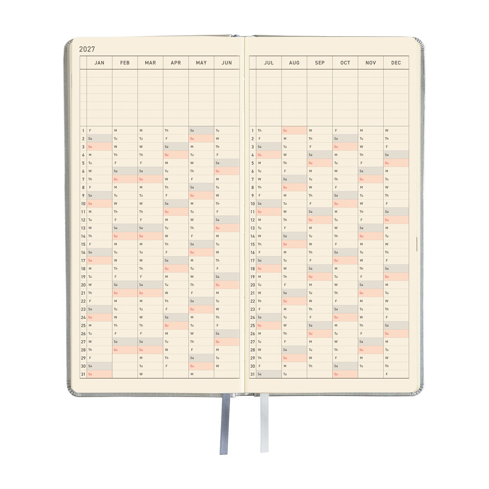 Hobonichi Techo 2027 Weeks Leather: Noble Silver [ENG/Tall & Slim/Jan Start] - Blesket Canada