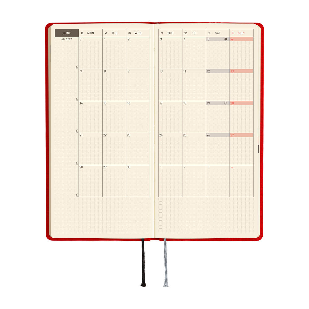 Hobonichi Techo 2027 Weeks Colors: Poppy Red [ENG/Tall & Slim/Jan Start] Planner - Blesket Canada