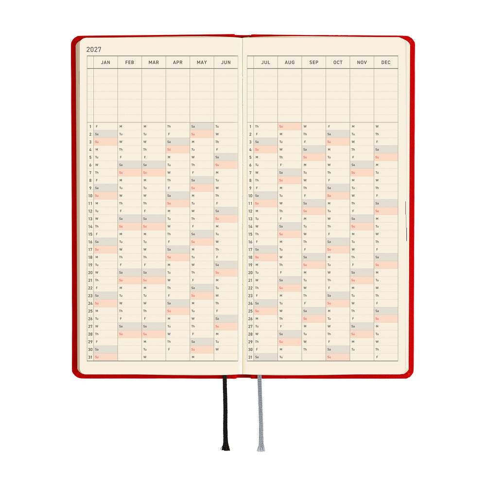 Hobonichi Techo 2027 Weeks Colors: Poppy Red [ENG/Tall & Slim/Jan Start] Planner - Blesket Canada