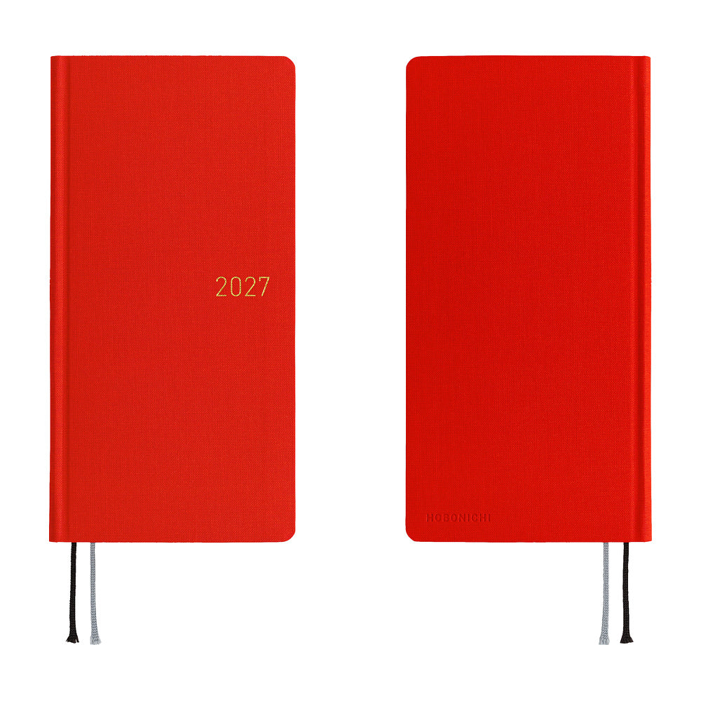 Hobonichi Techo 2027 Weeks Colors: Poppy Red [ENG/Tall & Slim/Jan Start] Planner - Blesket Canada