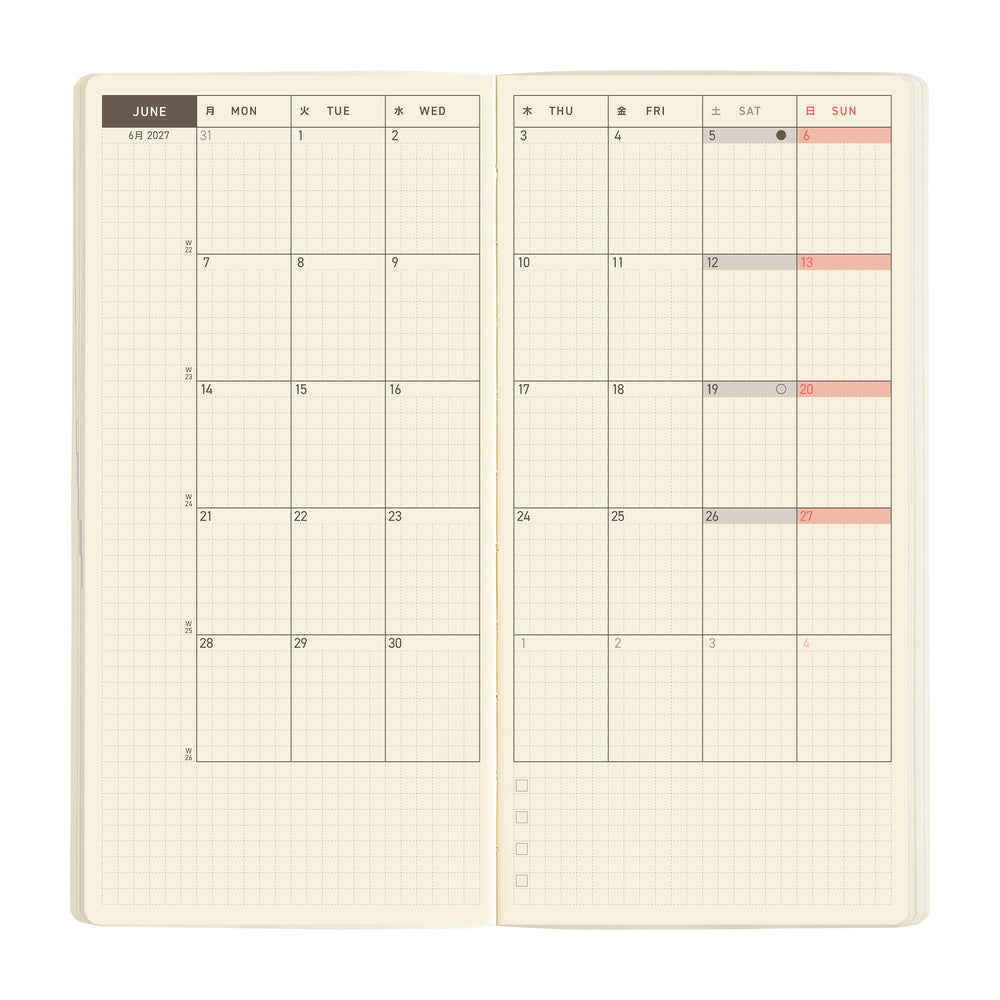 Hobonichi Techo 2027 Weeks Sneaker: Mandarin Orange [ENG/Tall & Slim MEGA/Jan Start] - Blesket Canada
