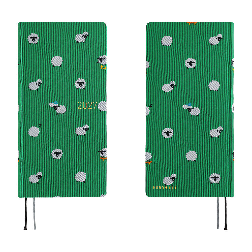 Hobonichi Techo 2027 Weeks Bow & Tie: Sheep Sheep Sheep [ENG/Tall & Slim MEGA/Jan Start] - Blesket Canada