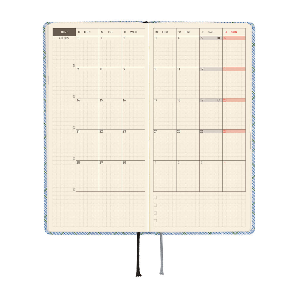 Hobonichi Techo 2027 Weeks Shirt Fabric: Graph Plaid [ENG/Tall & Slim/Jan Start] - Blesket Canada