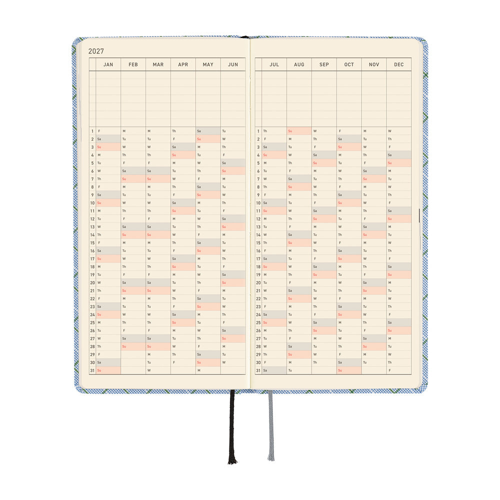 Hobonichi Techo 2027 Weeks Shirt Fabric: Graph Plaid [ENG/Tall & Slim/Jan Start] - Blesket Canada
