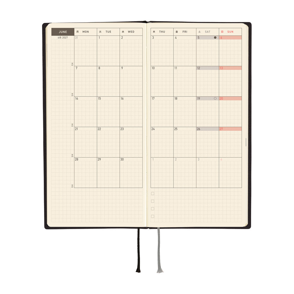 Hobonichi Techo 2027 Weeks White Line: Black [ENG/Tall & Slim/Jan Start] Planner - Blesket Canada