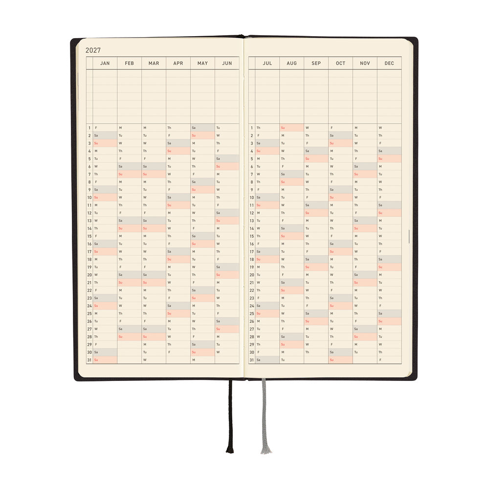Hobonichi Techo 2027 Weeks White Line: Black [ENG/Tall & Slim/Jan Start] Planner - Blesket Canada