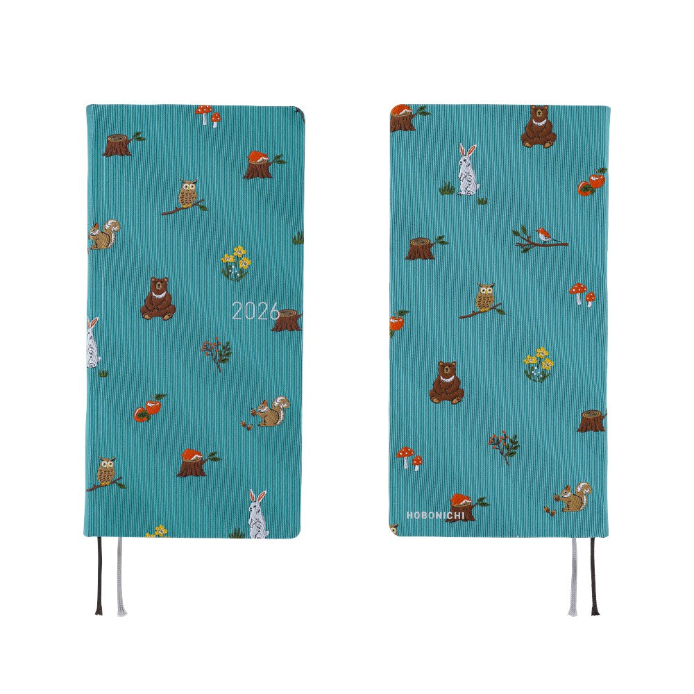 Hobonichi 2026 Bow and Tie In the Forest Mega Journal - English Tall & Slim January Start - Blesket Canada
