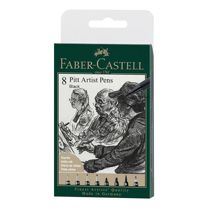 Faber-Castell PITT Artist Pens Black - Set of 8- Blesket Canada