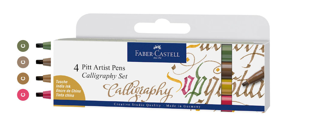 Faber-Castell Pitt Artist Pen India Ink Calligraphy Colour Set/4