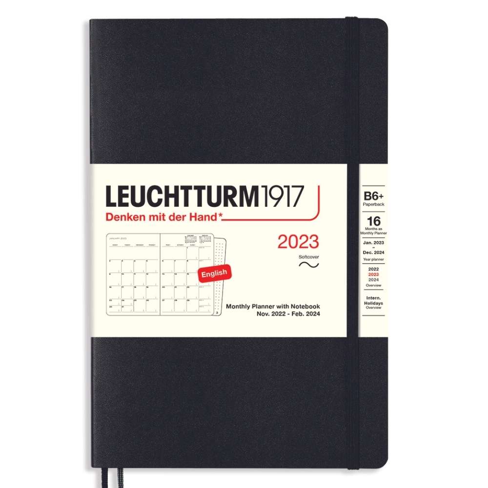 Leuchtturm1917 Monthly Planner & Notebook Paperback (B6+) 2023 - Black - Blesket Canada