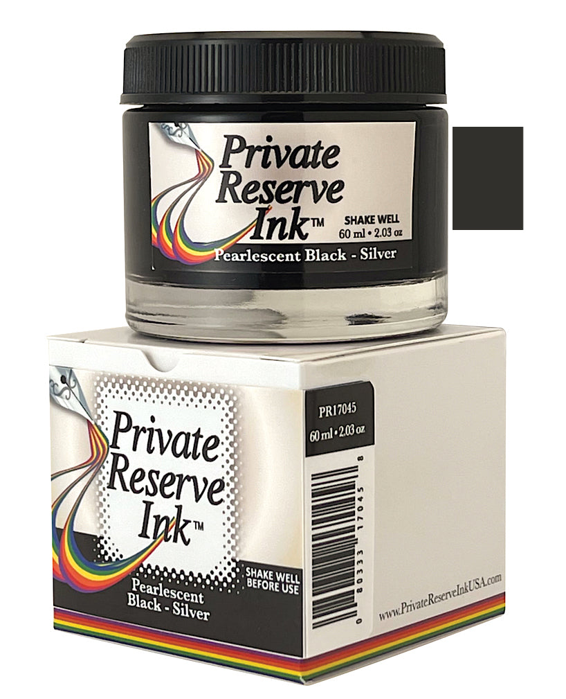 Private Reserve Pearlescent Ink 60ml - Black Silver - Blesket Canada