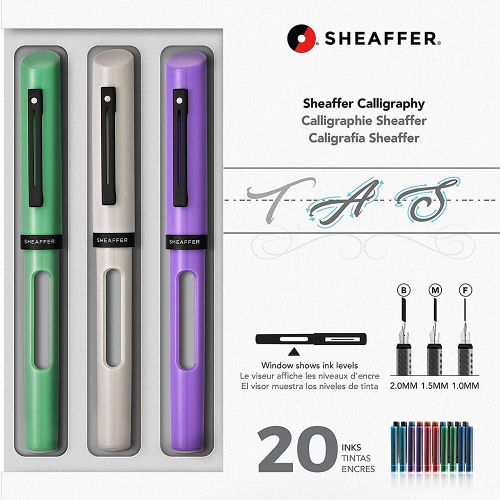 Sheaffer Calligraphy Maxi Kit (Mint/White/Lavender Pens w/ Assorted Nibs and Inks) - Blesket Canada